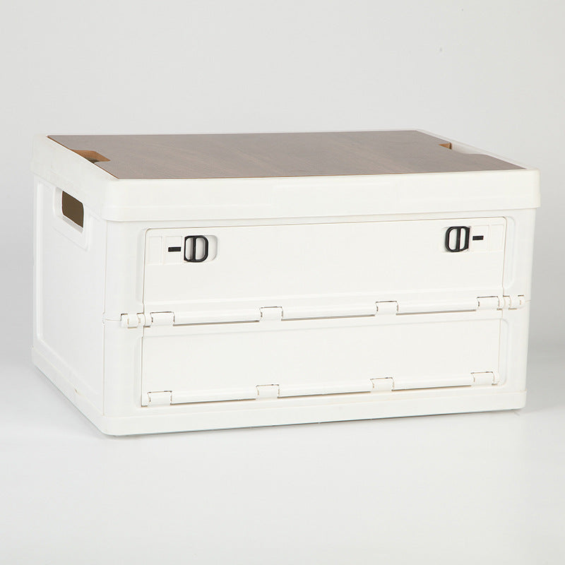 White Collapsible Medium Side-Open Storage Box with Wooden Table Top(42x28x23CM) - Car Trunk Organiser for V888-ELOSUNG39954
