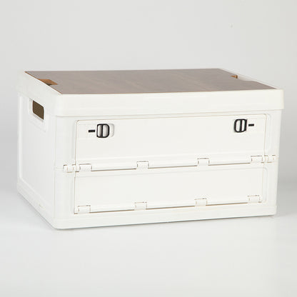 White Collapsible Medium Side-Open Storage Box with Wooden Table Top(42x28x23CM) - Car Trunk Organiser for V888-ELOSUNG39954