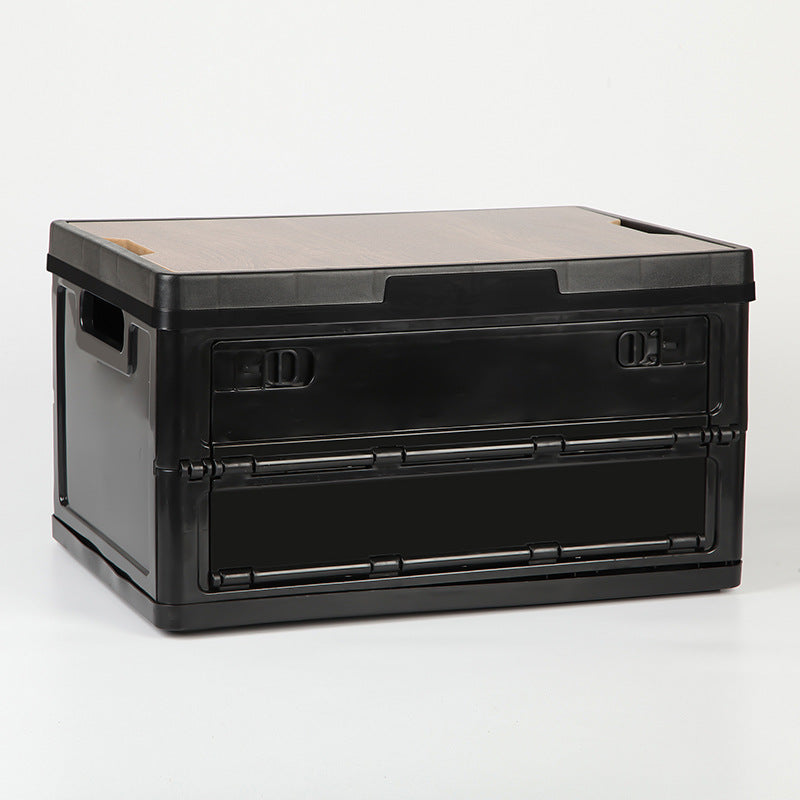 Black Collapsible Medium Side-Open Storage Box with Wooden Table Top(42x28x23CM) - Car Trunk Organiser for V888-ELOSUNG39955
