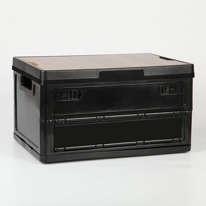 Black Collapsible Medium Side-Open Storage Box with Wooden Table Top(42x28x23CM) - Car Trunk Organiser for V888-ELOSUNG39955