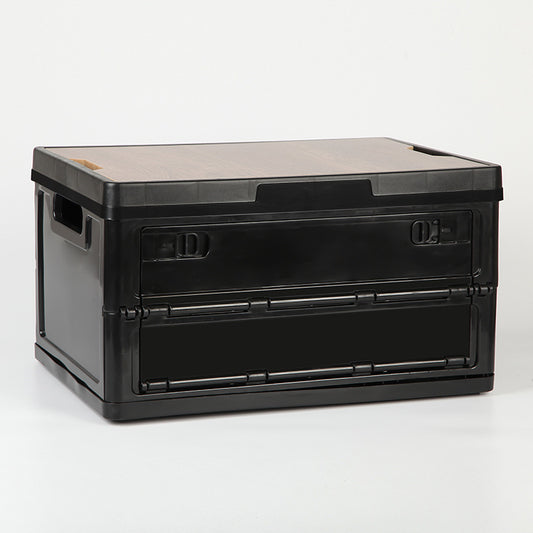Black Collapsible Medium Side-Open Storage Box with Wooden Table Top(42x28x23CM) - Car Trunk Organiser for V888-ELOSUNG39955