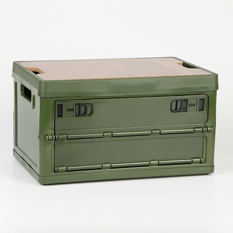 Green Collapsible Medium Side-Open Storage Box with Wooden Table Top(42x28x23CM) - Car Trunk Organiser for V888-ELOSUNG39956