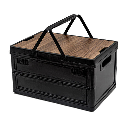 Black Collapsible Medium Side-Open Handle Storage Box with Wooden Table Top(42x28x23CM) - Car Trunk Organiser V888-ELOSUNG39958