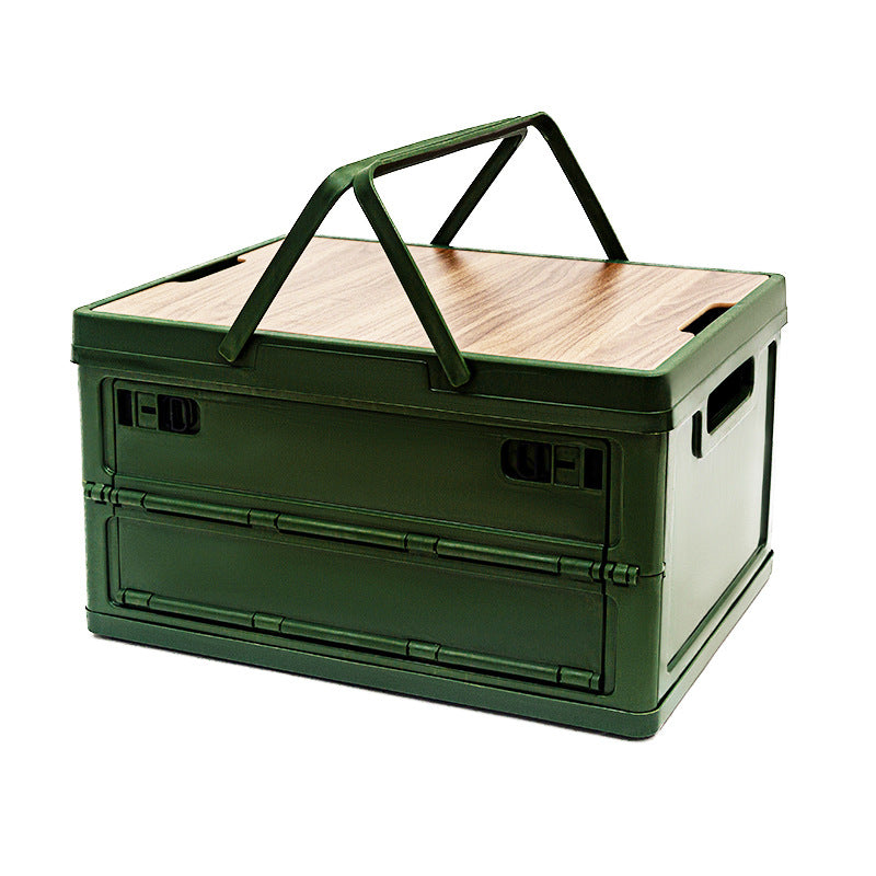 Green Collapsible Medium Side-Open Handle Storage Box with Wooden Table Top(42x28x23CM) - Car Trunk Organiser V888-ELOSUNG39959