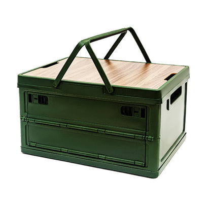 Green Collapsible Medium Side-Open Handle Storage Box with Wooden Table Top(42x28x23CM) - Car Trunk Organiser V888-ELOSUNG39959