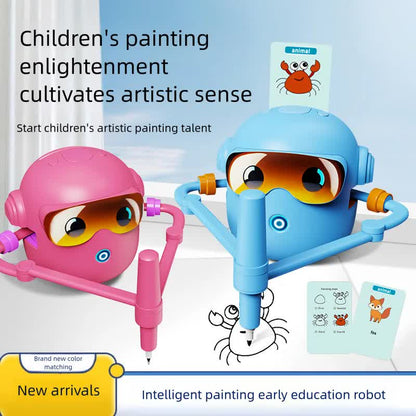 Pink smart Drawing & Learning Robot Toy with 100 Cards - Drawing & Vocabulary Educational Companion for Kids, V888-ELOSUNG39961