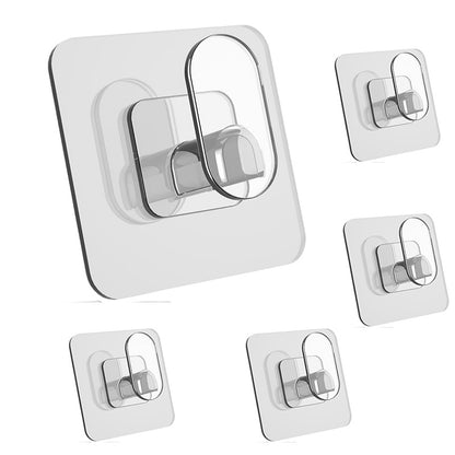 9-Pack Bathroom & Kitchen Organiser Set: 5 Heavy-Duty Clear Adhesive Hooks + 4 Portable Toothbrush V888-ELOSUNG39969