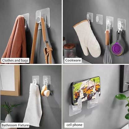 9-Pack Bathroom & Kitchen Organiser Set: 5 Heavy-Duty Clear Adhesive Hooks + 4 Portable Toothbrush V888-ELOSUNG39969