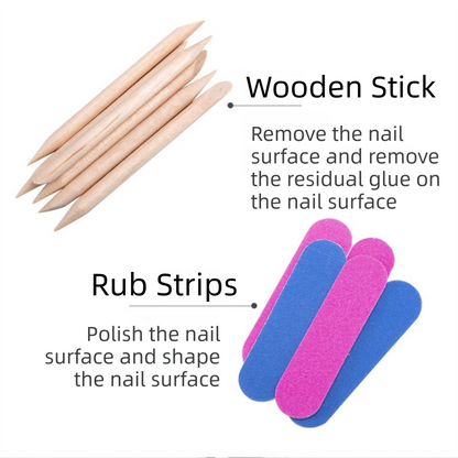 10-Set Press-On Nail Prep Tool Kits - 10 x Disposable Manicure Sticks & 10 x Mini Files, 10 Ultra-Thin V888-ELOSUNG39972