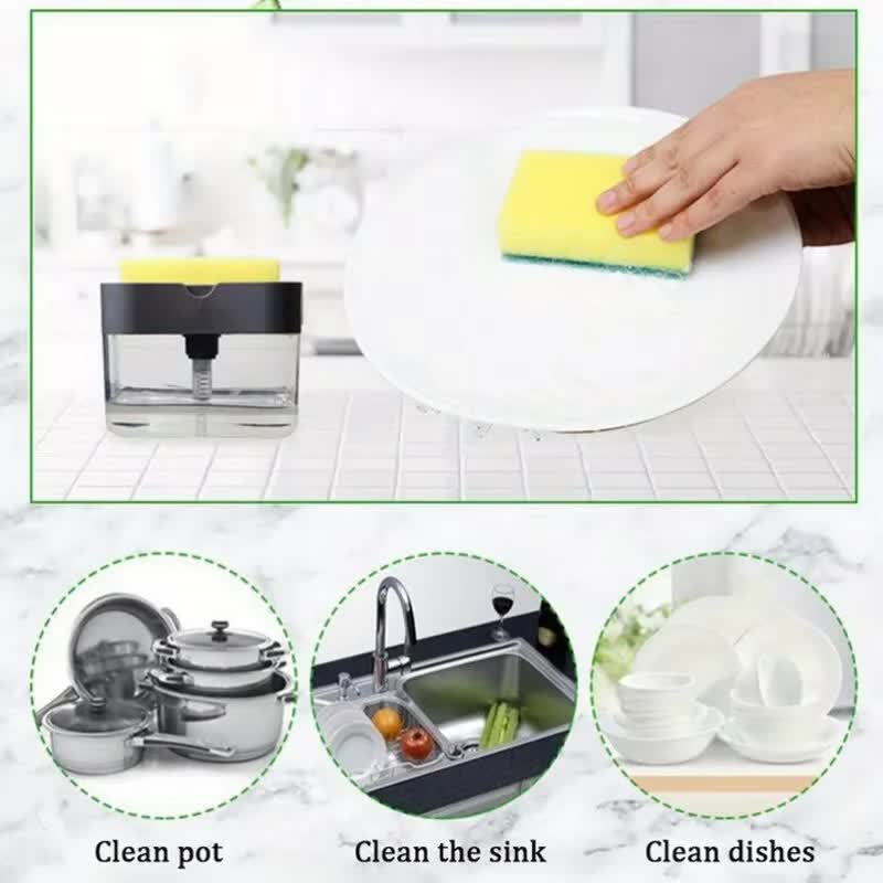 2-Pack Grey Kitchen Press-Type Dish Soap Dispenser & Sponge Caddy - 2-in-1 Automatic Liquid Pump for Dish V888-ELOSUNG39976