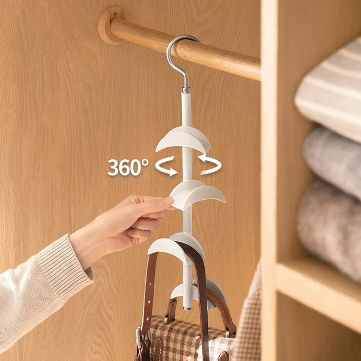 2-Pack Black 360 Degree Rotating 4-Tier Closet Organiser Hook - Multi-Functional Bag Hanger, Tie & Belt Rack V888-ELOSUNG39978