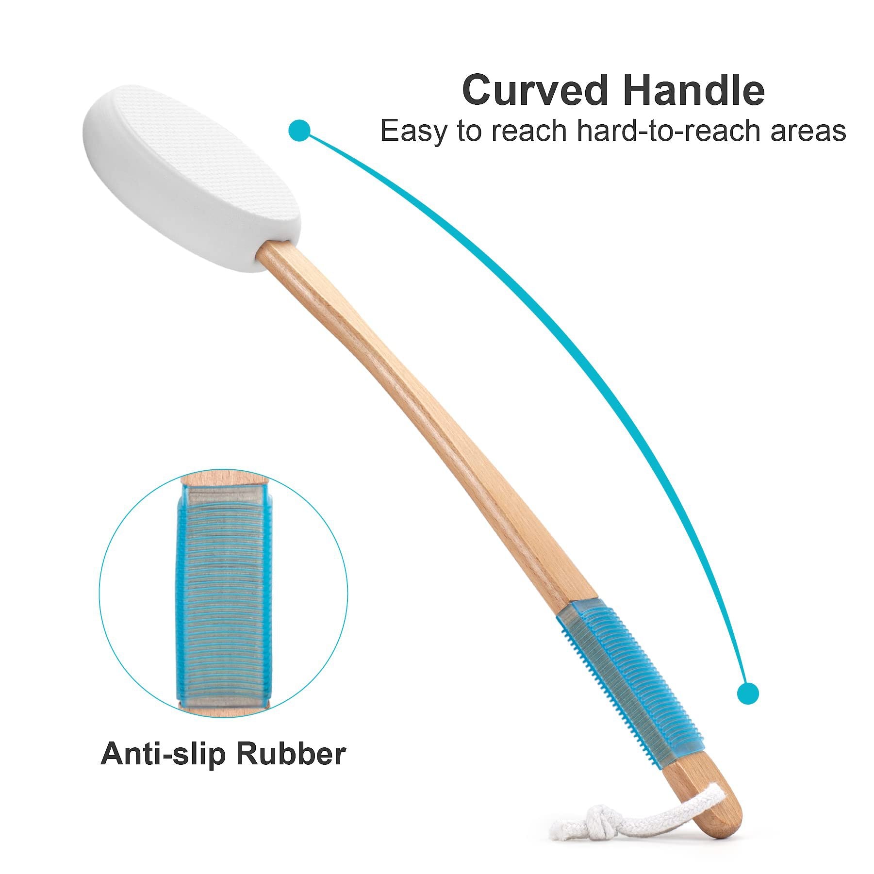 Long Handle Bath Gentle Body Scrubber Set - Non-Slip Grip Back Brush with 4 EVA Exfoliating Sponge Heads V888-ELOSUNG39980