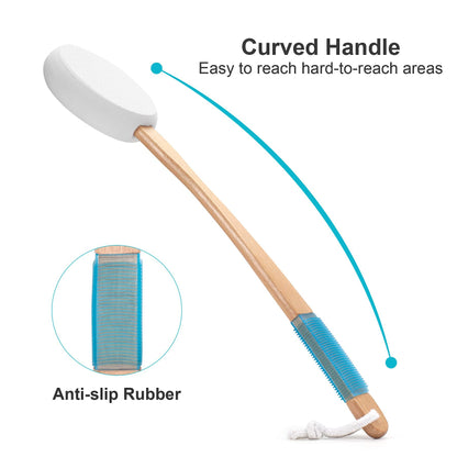 Long Handle Bath Gentle Body Scrubber Set - Non-Slip Grip Back Brush with 4 EVA Exfoliating Sponge Heads V888-ELOSUNG39980