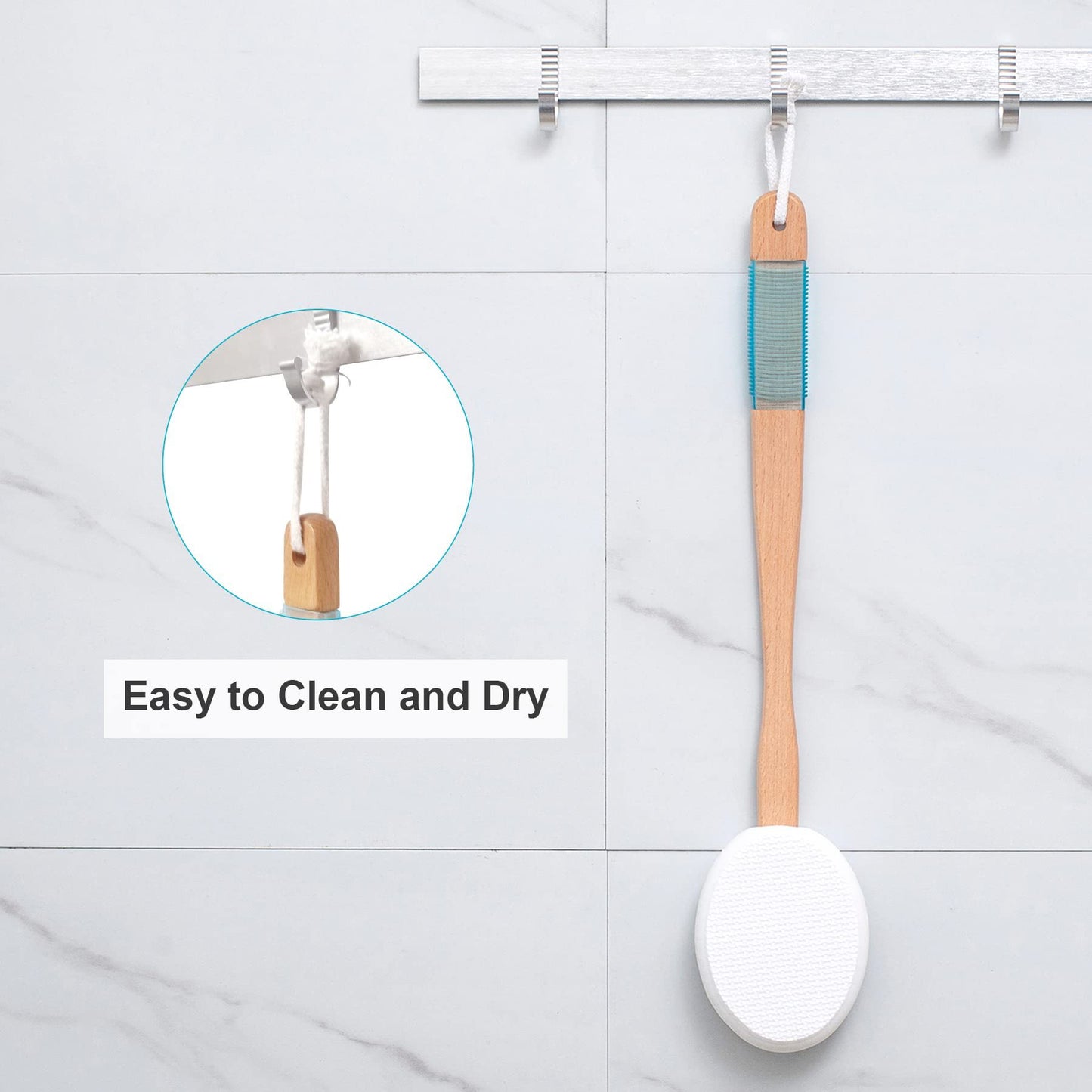 Long Handle Bath Gentle Body Scrubber Set - Non-Slip Grip Back Brush with 4 EVA Exfoliating Sponge Heads V888-ELOSUNG39980