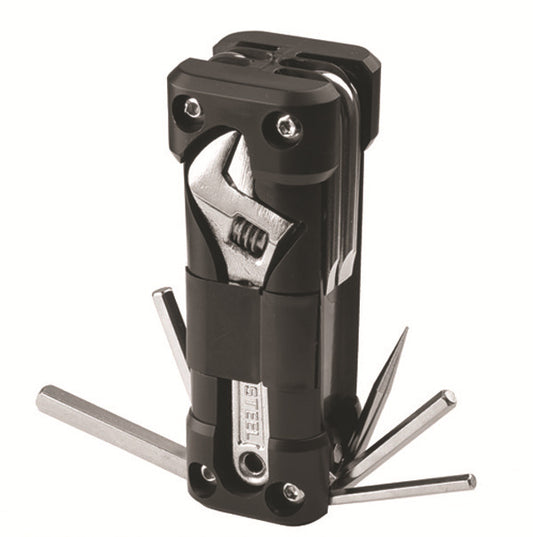 Black Compact 16-in-1 Bicycle & Motorcycle Repair Multi-Tool with Adjustable Wrench & Socket Set V888-ELOSUNG40017