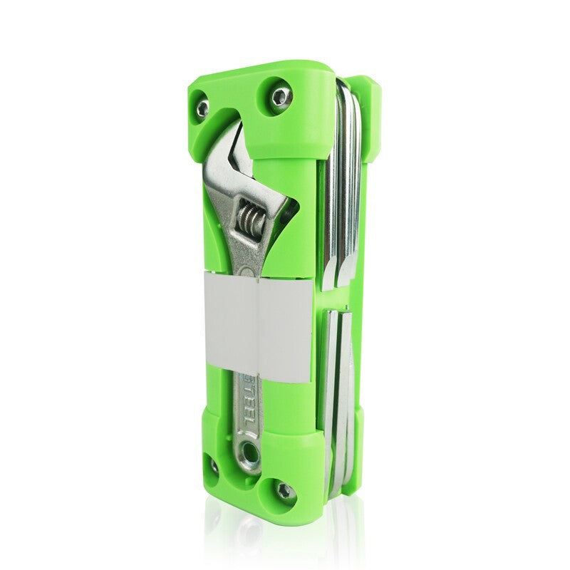Green Compact 16-in-1 Bicycle & Motorcycle Repair Multi-Tool with Adjustable Wrench & Socket Set V888-ELOSUNG40018