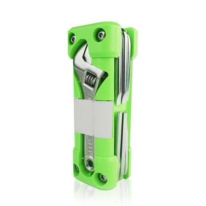 Green Compact 16-in-1 Bicycle & Motorcycle Repair Multi-Tool with Adjustable Wrench & Socket Set V888-ELOSUNG40018