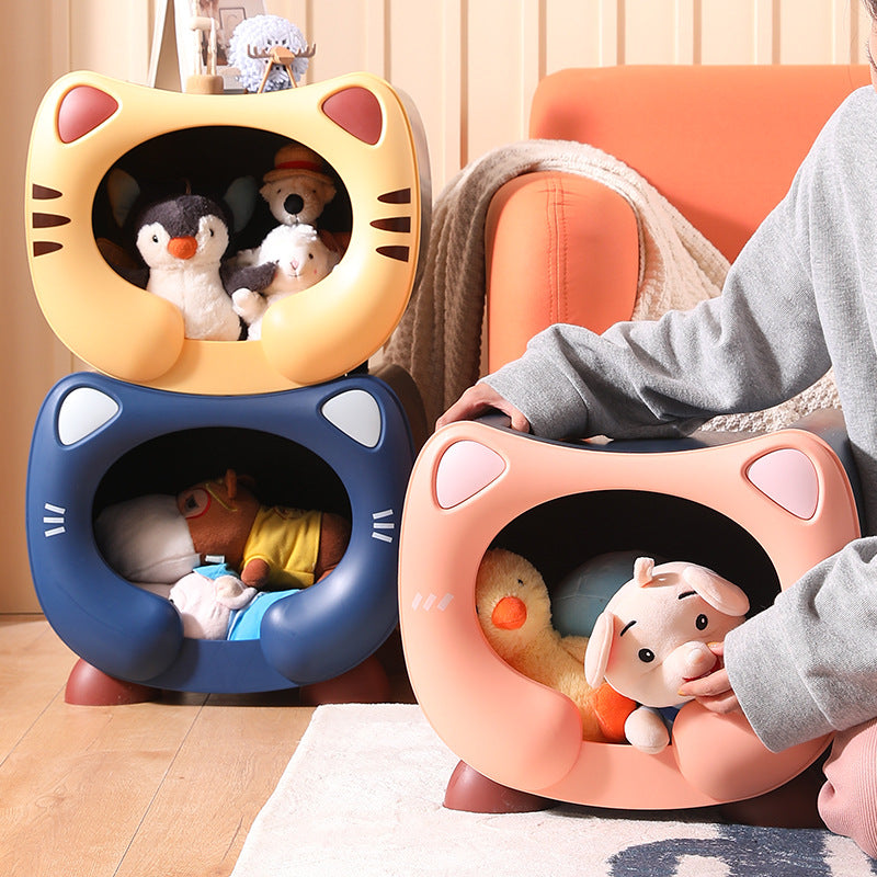 Yellow Cute Cat-Themed Stackable Storage Bin - Multi-purpose Pet Bed & Toy Organizer V888-ELOSUNG40038