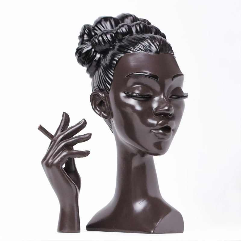 Black Elegant African Woman Head Incense Burner - Creative Desktop Sculpture & Resin Craft V888-ELOSUNG40040