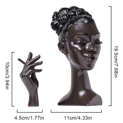 Black Elegant African Woman Head Incense Burner - Creative Desktop Sculpture & Resin Craft V888-ELOSUNG40040