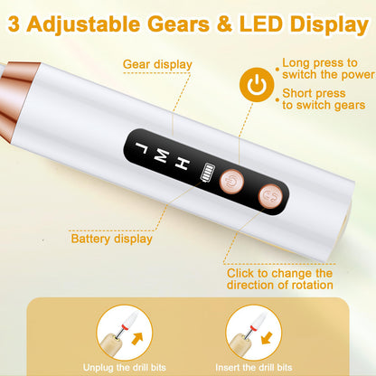 White Cordless Electric Nail Drill Kit - Portable Manicure Pedicure Polisher with 12 Bits V888-ELOSUNG40041