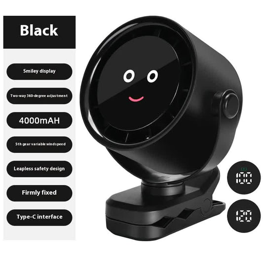 Black Portable Stroller Fan with LED Display - Bladeless Safety Clip-On Fan for Baby & Desk (4000mAh, 360 V888-ELOSUNG40042