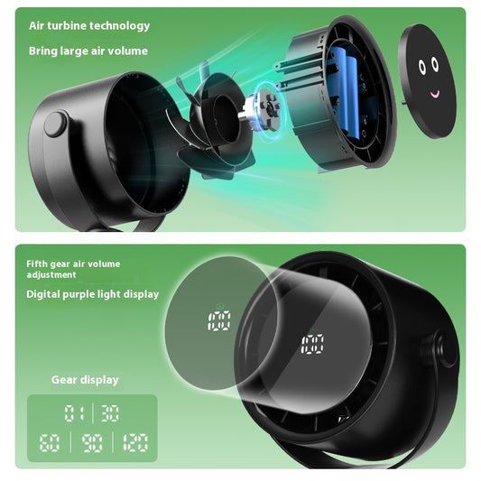 Black Portable Stroller Fan with LED Display - Bladeless Safety Clip-On Fan for Baby & Desk (4000mAh, 360 V888-ELOSUNG40042