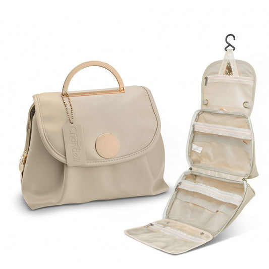 Beige Water-Resistant Travel Toiletry Bag with Hook - Foldable Cosmetic Organizer for Men & Women V888-ELOSUNG40057