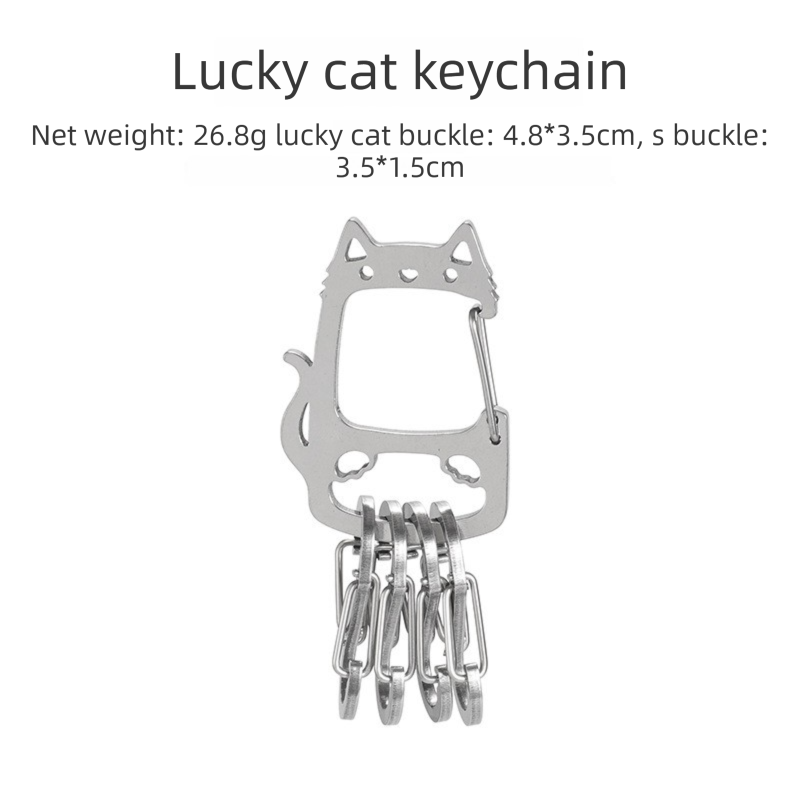 2-Pcs Lucky Cat Stainless Steel Keychain with S-Hooks - Durable & Portable Multi-Tool EDC Clip V888-ELOSUNG40062