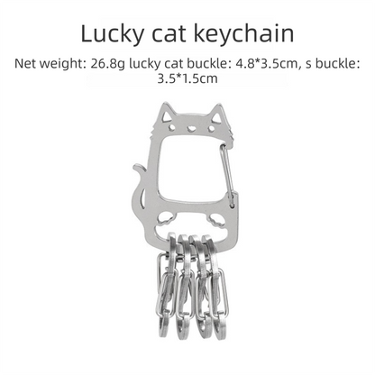 2-Pcs Lucky Cat Stainless Steel Keychain with S-Hooks - Durable & Portable Multi-Tool EDC Clip V888-ELOSUNG40062