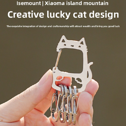 2-Pcs Lucky Cat Stainless Steel Keychain with S-Hooks - Durable & Portable Multi-Tool EDC Clip V888-ELOSUNG40062