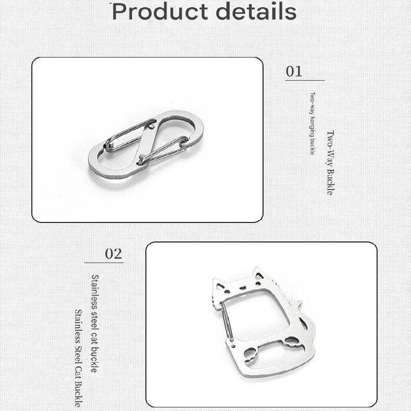 2-Pcs Lucky Cat Stainless Steel Keychain with S-Hooks - Durable & Portable Multi-Tool EDC Clip V888-ELOSUNG40062