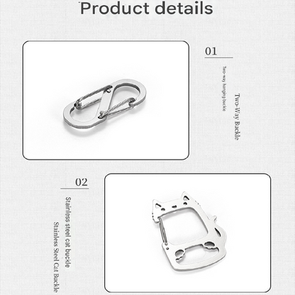 2-Pcs Lucky Cat Stainless Steel Keychain with S-Hooks - Durable & Portable Multi-Tool EDC Clip V888-ELOSUNG40062