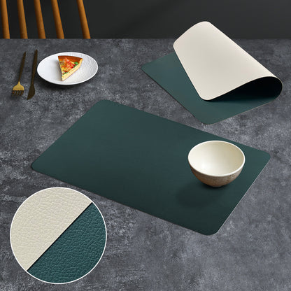 2-PCS Dark green and beige PVC Double-Sided Lychee Texture Table Mat - Waterproof, Heat-Resistant & Easy to V888-ELOSUNG40084