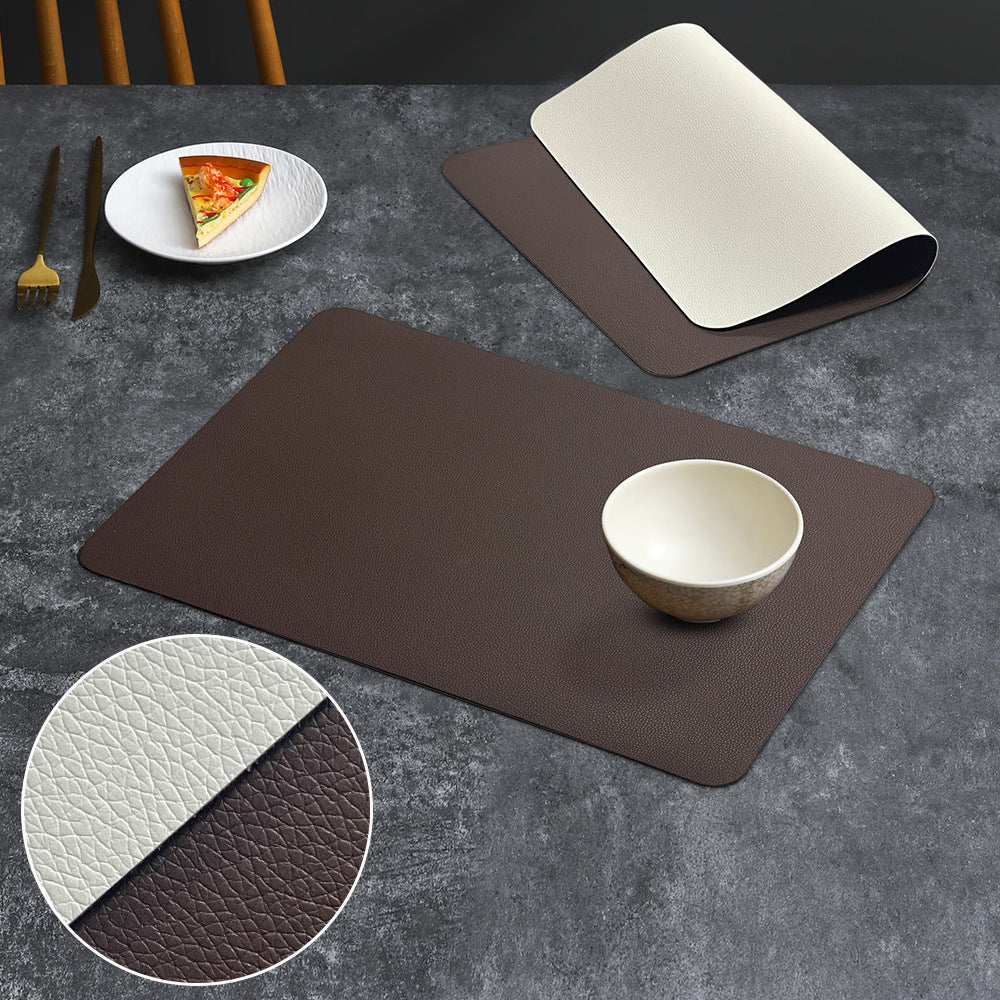 2-PCS Dark brown and ivory white PVC Double-Sided Lychee Texture Table Mat - Waterproof, Heat-Resistant & V888-ELOSUNG40085