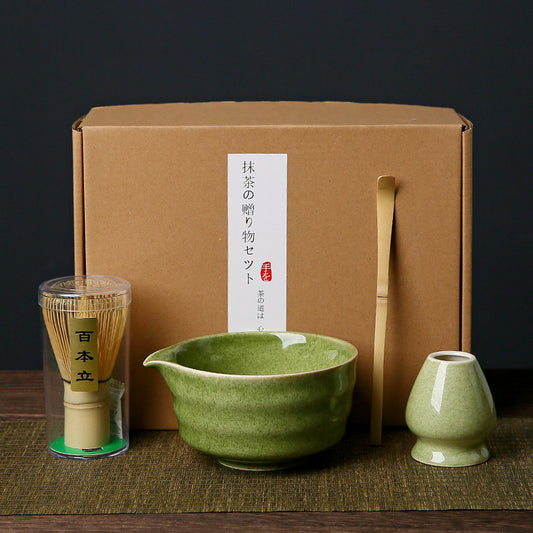 Deep matcha green Complete Matcha Tea Ceremony Set - 4-Piece Japanese Traditional Whisk, Bowl, Whisk Holder & V888-ELOSUNG40105
