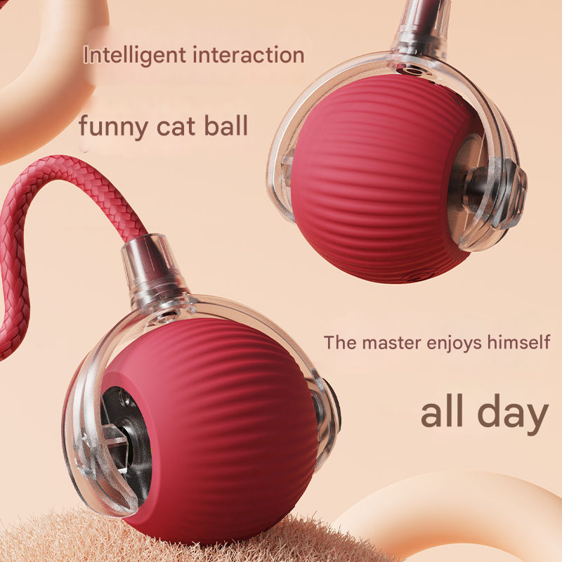 2-PCS Grey Automatic Interactive Cat Ball Toy with Rope - Durable & Bite-Resistant Pet Jump Ball for V888-ELOSUNG40113
