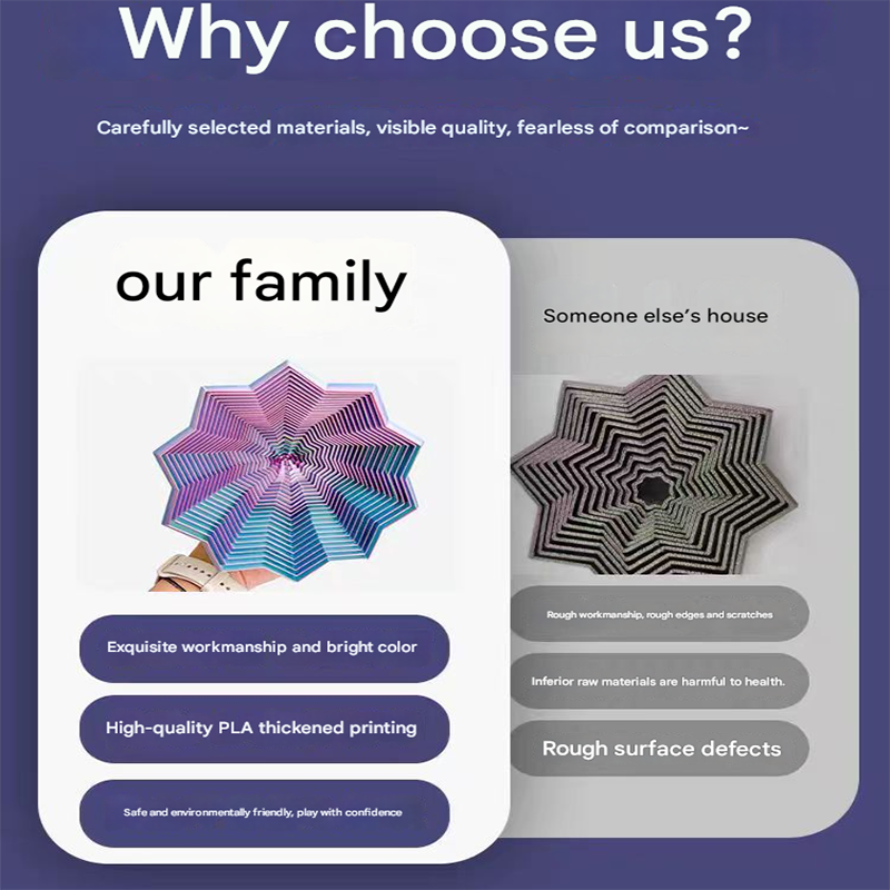 2-Pcs Laser Purple Smart 3D Printed Fidget Toy - Hexagonal Illusion Folding Desk Toy for Stress Relief & Focus V888-ELOSUNG40116