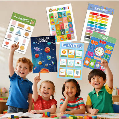 12-Pack Educational Posters for Kids - Laminated Preschool & Kindergarten Learning Charts - ABCs, Numbers, V888-ELOSUNG40143