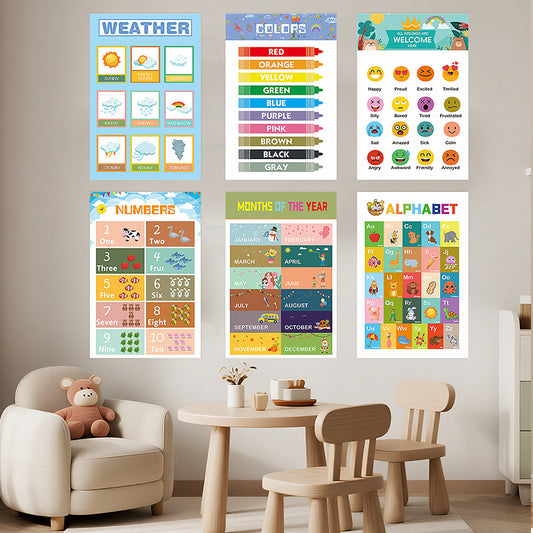 12-Pack Educational Posters for Kids - Laminated Preschool & Kindergarten Learning Charts - ABCs, Numbers, V888-ELOSUNG40143