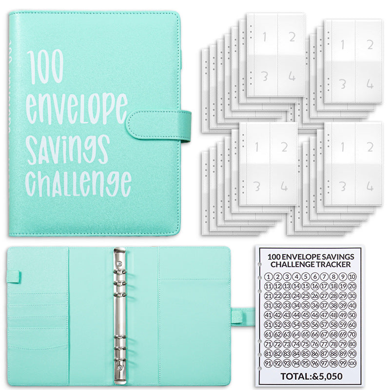 Cyan 100 Envelope Savings Challenge Binder - A5 Budget Planner & Money Organizer with Zipper Pockets - V888-ELOSUNG40146