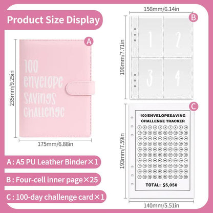 Blue 100 Envelope Savings Challenge Binder - A5 Budget Planner & Money Organizer with Zipper Pockets - V888-ELOSUNG40147