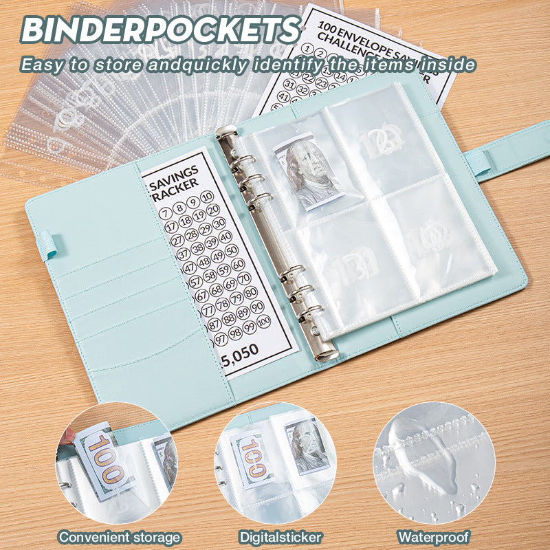 Black 100 Envelope Savings Challenge Binder - A5 Budget Planner & Money Organizer with Zipper Pockets - V888-ELOSUNG40148