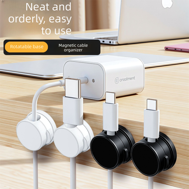 10-PCS Black 360 Degree Rotating Cable Organizer with Magnetic Mount for Desktop Wire Management V888-ELOSUNG40160