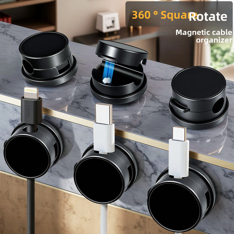 10-PCS Black 360 Degree Rotating Cable Organizer with Magnetic Mount for Desktop Wire Management V888-ELOSUNG40160