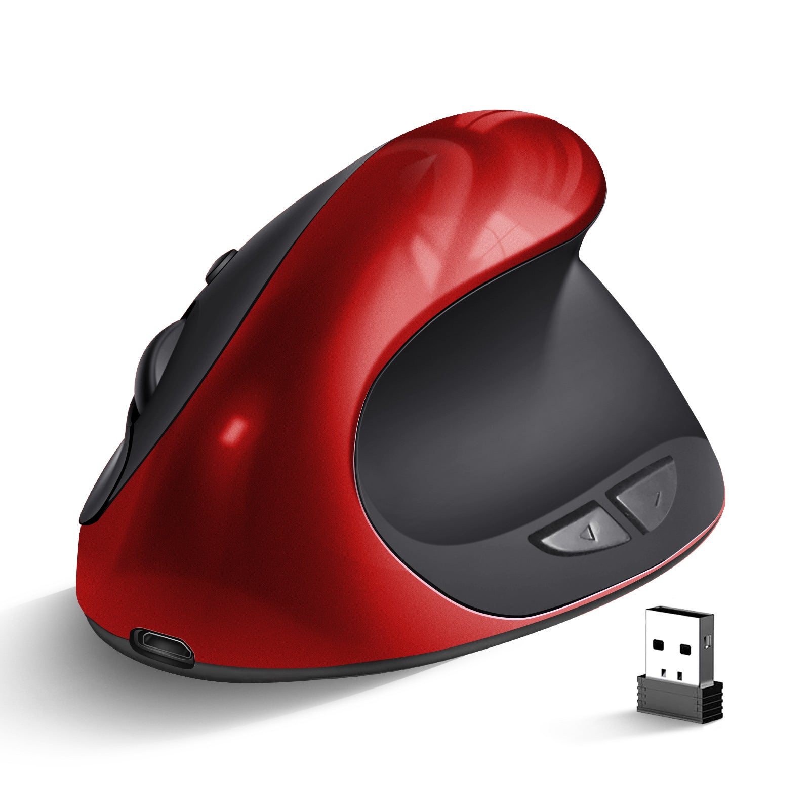 Red 3rd Gen Vertical Wireless Mouse with USB-C Charging - Ergonomic 2.4G Silent Click Design for Office and V888-ELOSUNG40161