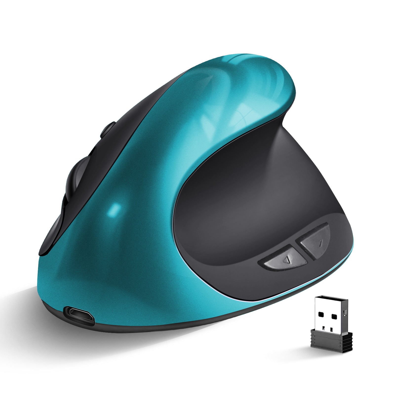 Blue 3rd Gen Vertical Wireless Mouse with USB-C Charging - Ergonomic 2.4G Silent Click Design for Office and V888-ELOSUNG40163