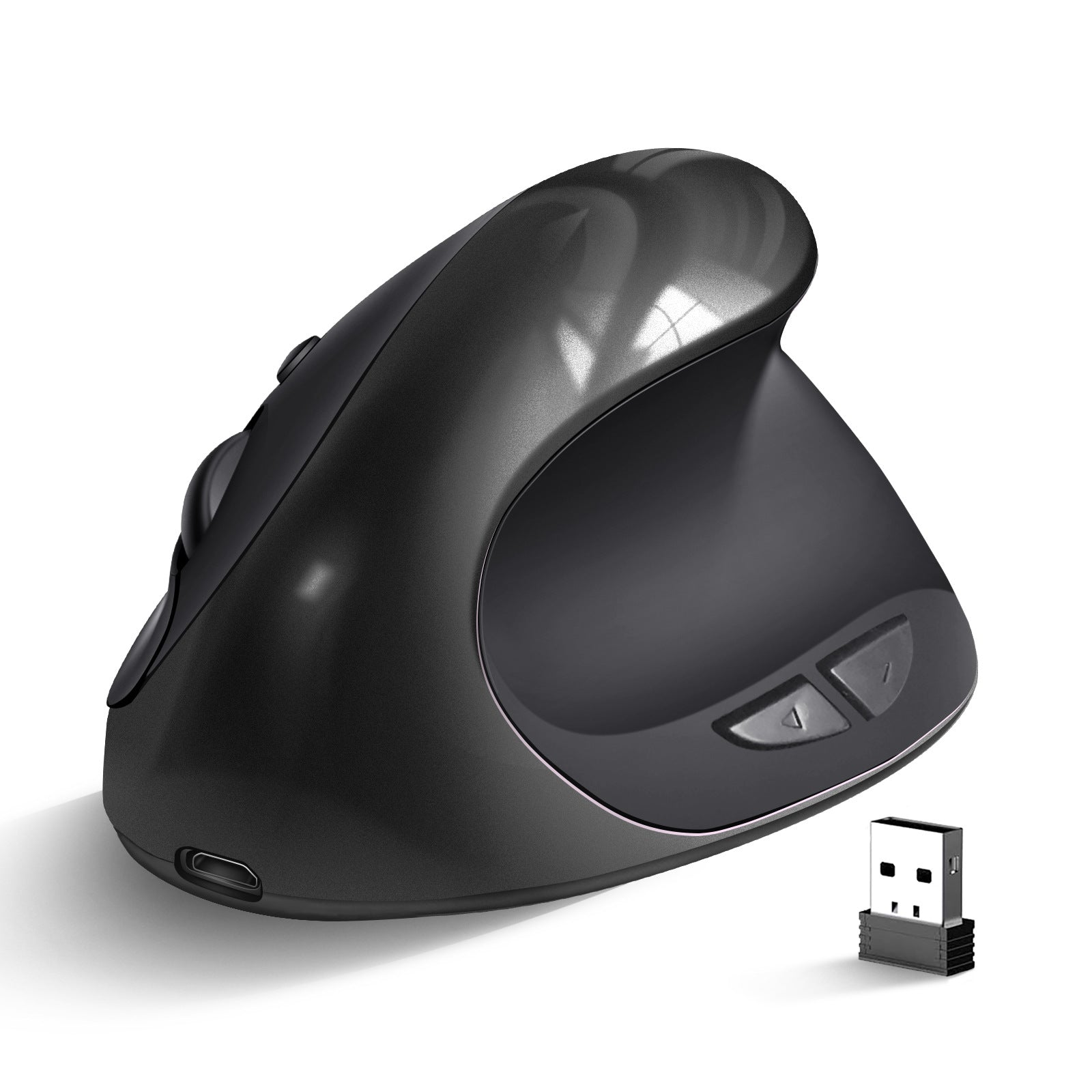 Black 3rd Gen Vertical Wireless Mouse with USB-C Charging - Ergonomic 2.4G Silent Click Design for Office and V888-ELOSUNG40164