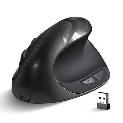 Black 3rd Gen Vertical Wireless Mouse with USB-C Charging - Ergonomic 2.4G Silent Click Design for Office and V888-ELOSUNG40164