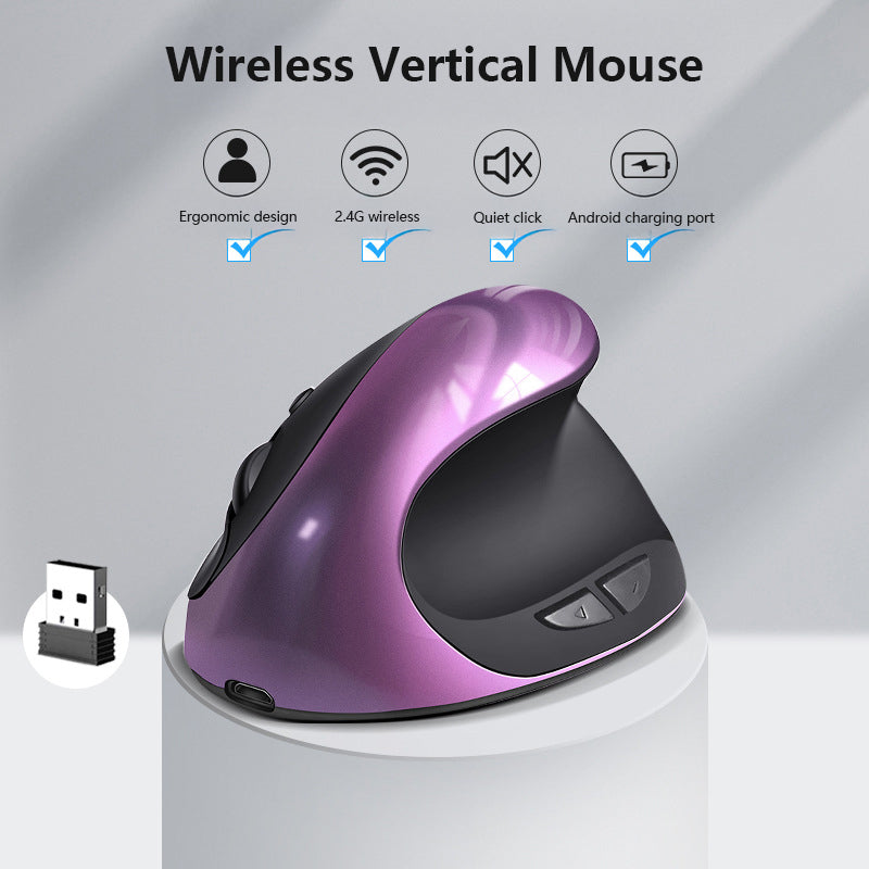 Black 3rd Gen Vertical Wireless Mouse with USB-C Charging - Ergonomic 2.4G Silent Click Design for Office and V888-ELOSUNG40164